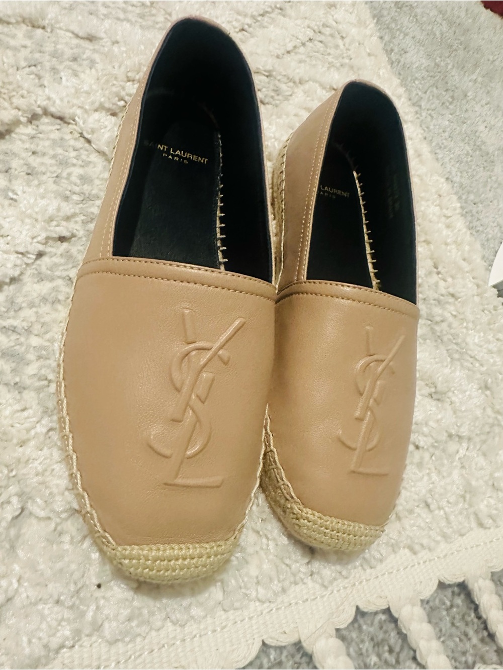 Saint Laurent Beige Leather Espadrille Slip-Ons